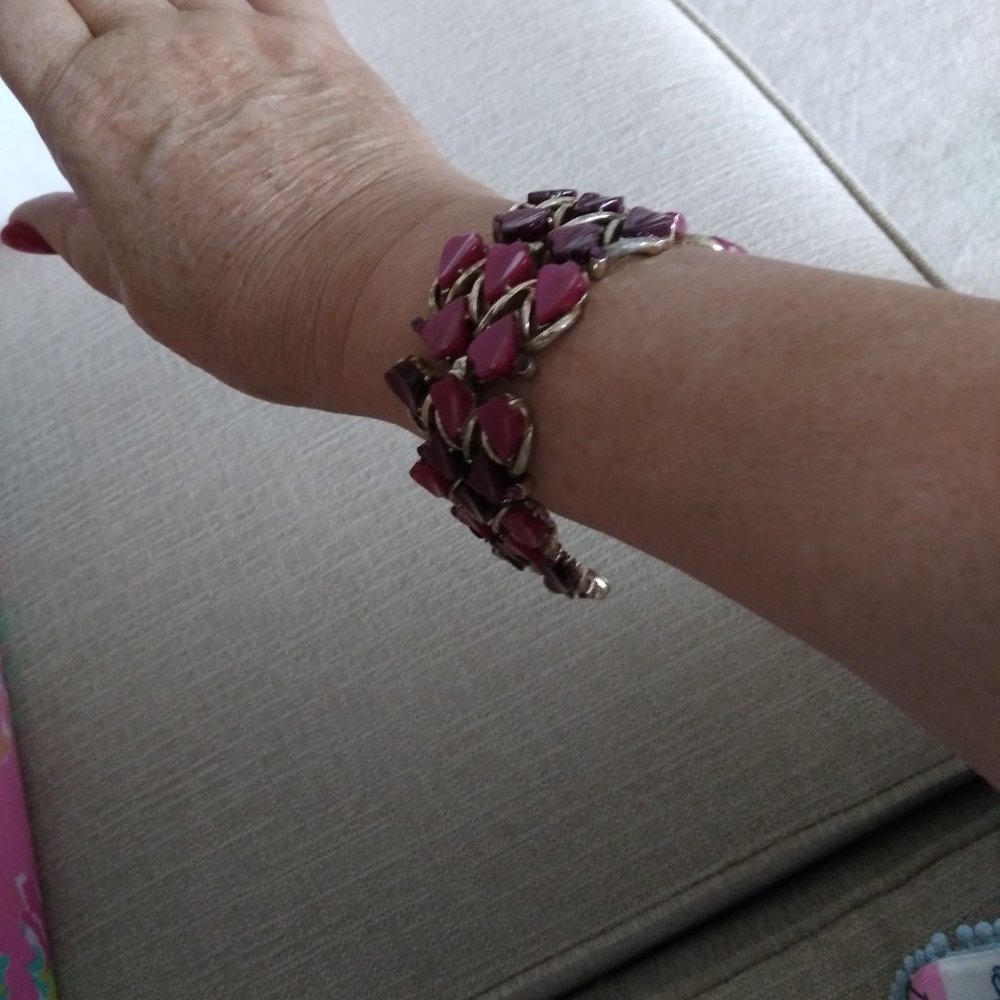 Vintage Pink Purple Thermoset Lucite Cuff  Bracelet